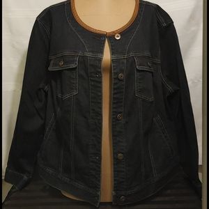 Ralph Lauren Blue Jean Jacket with Leather trim no collar 2X
